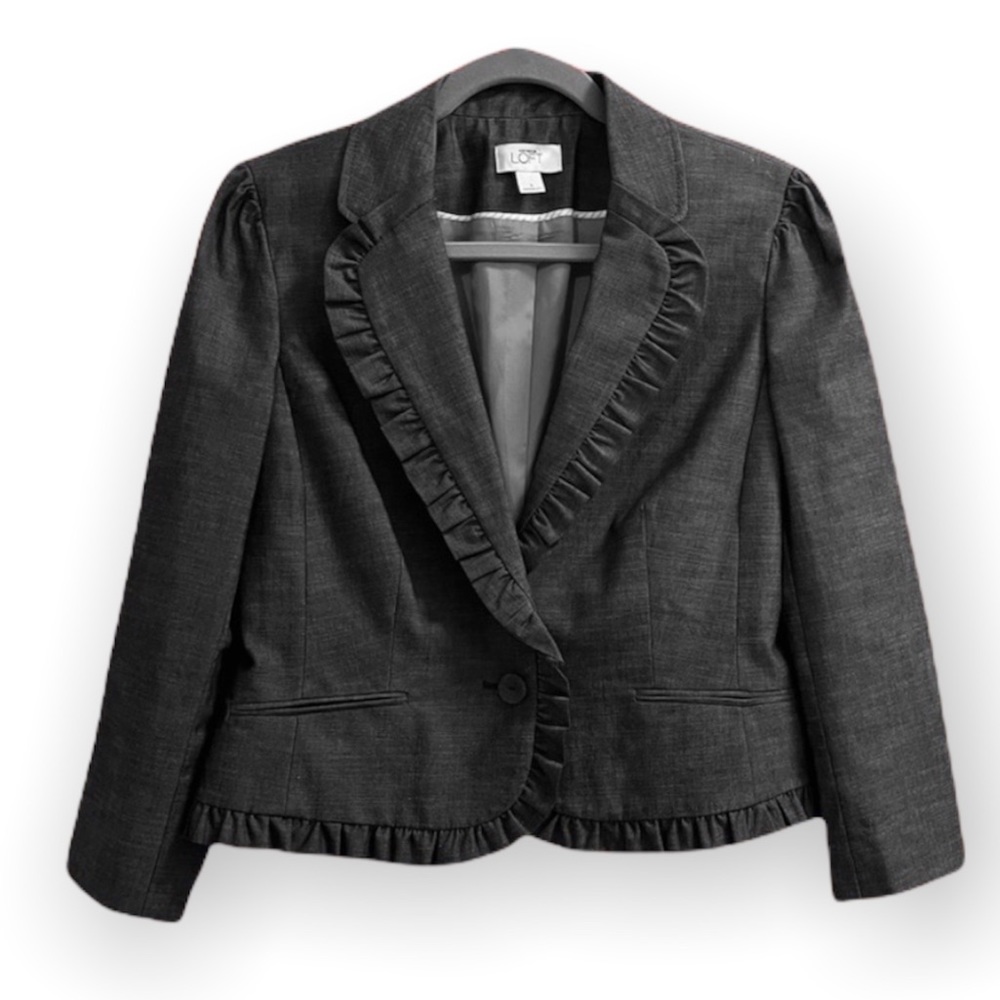 LOFT Chambray Ruffle Collar Blazer